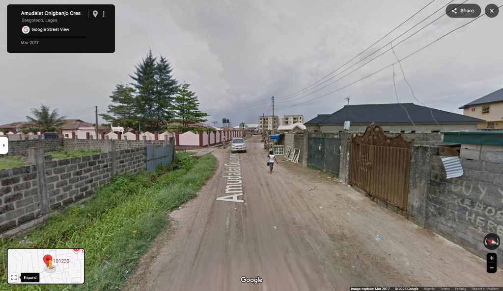 Google Street View of Amudalat Onigbanjo Cres, Sangotedo, Lagos from March 2017